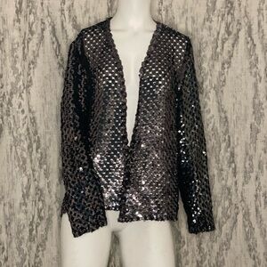 THREE FLAGGS 80s Sequined Woven Cardigan Sweater Jacket